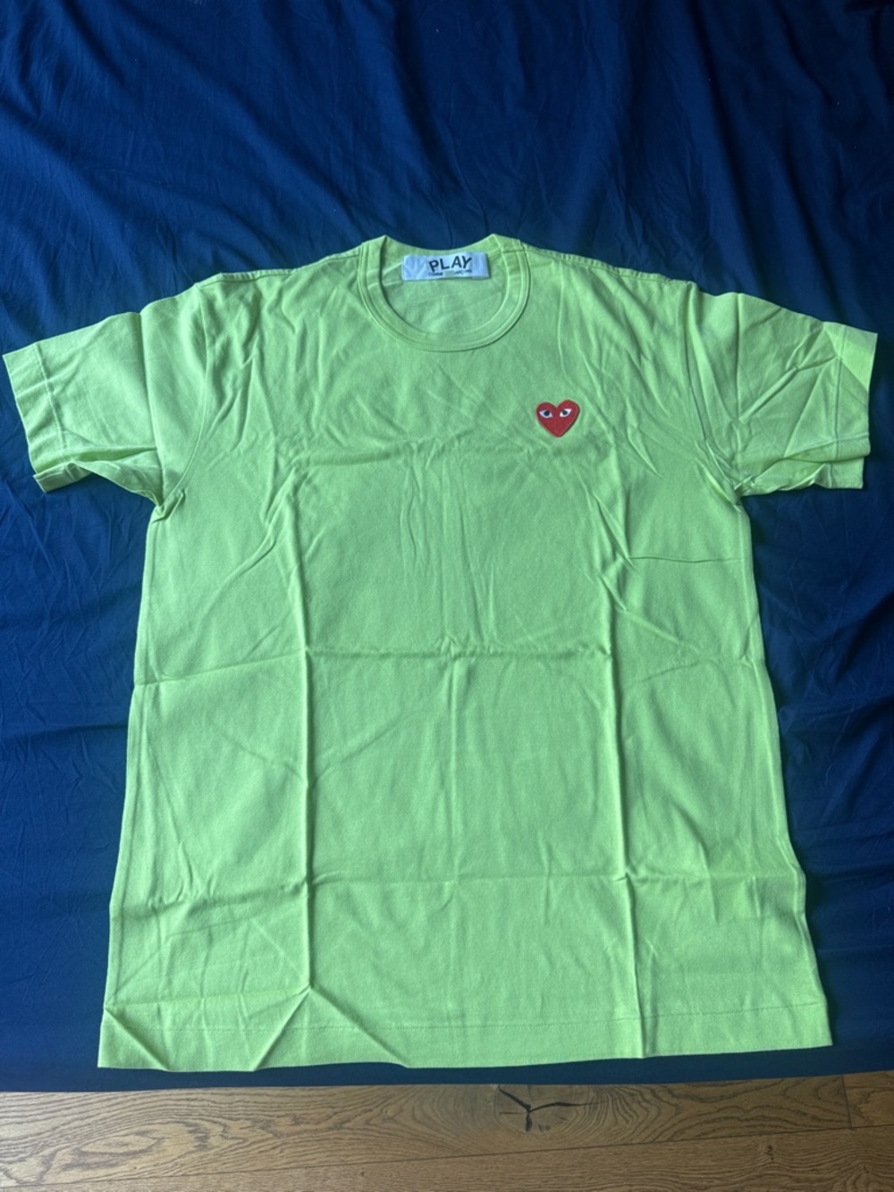 Comme des Garcons PLAY Neon Green Crewneck with Red Heart Logo
